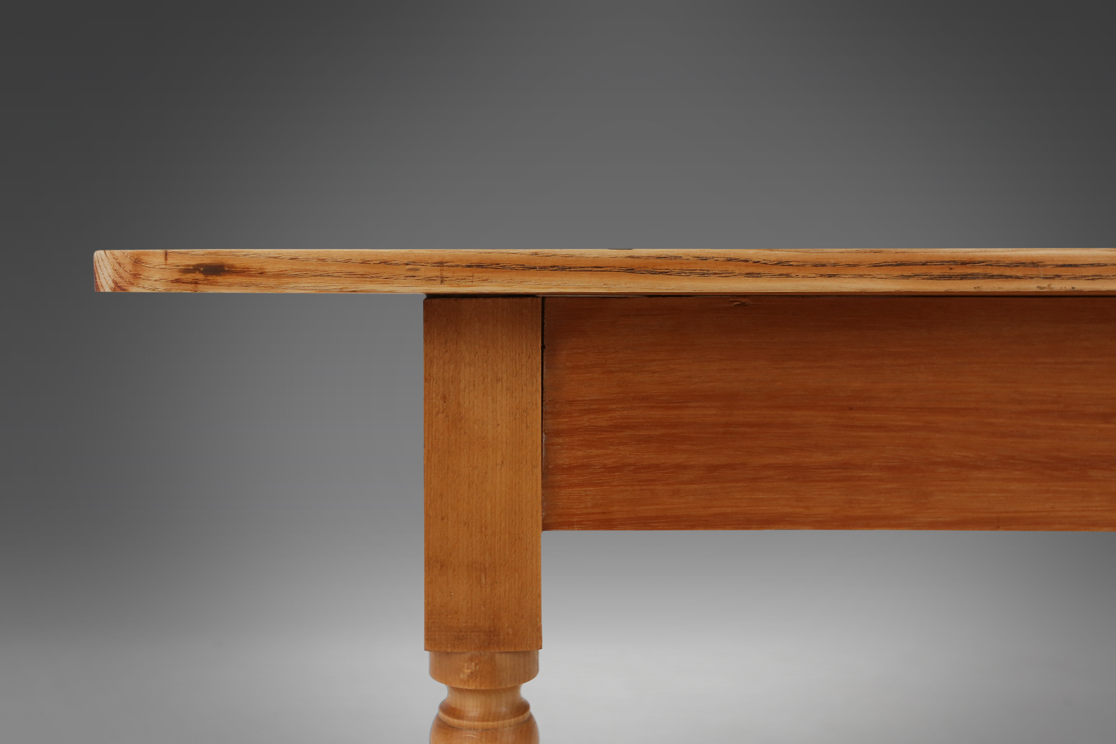 Rustic French farm table in wood with turned legs, ca. 1850thumbnail